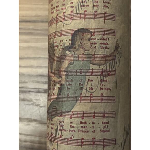 VTG Look Wood Rolling Pin Christmas Decor Red Handles Hark the Herald Farmhouse - Picture 5 of 9